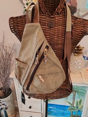 Men's Tan Canvas Sling Belt Bag - Casual Crossbody Pack